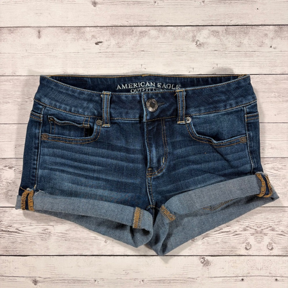 American Eagle Shortie 360 Super Stretch Denim Shorts Dark Wash Size 0